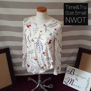 Small White Floral Twist Knot Lightweight Top